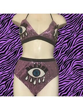 NWT Rave Wonderland Purple sequin bikini set